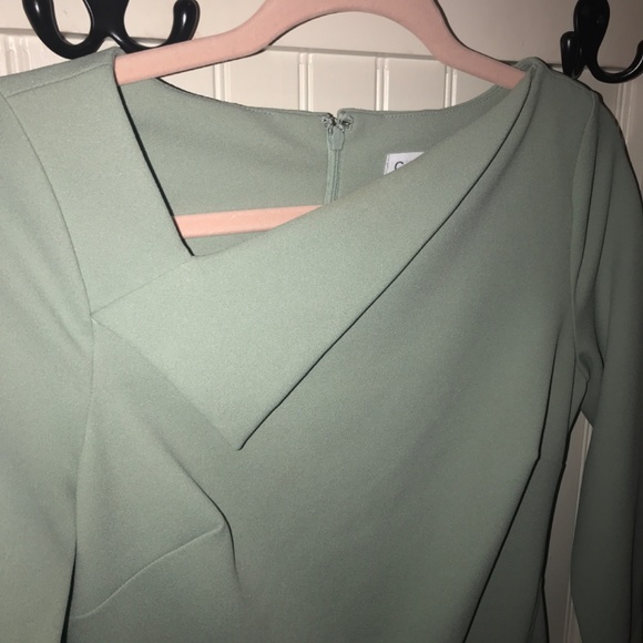 Calvin Klein Mint Fold over Asymmetric V Neck Sheath Midi Dress - Picture 2 of 5